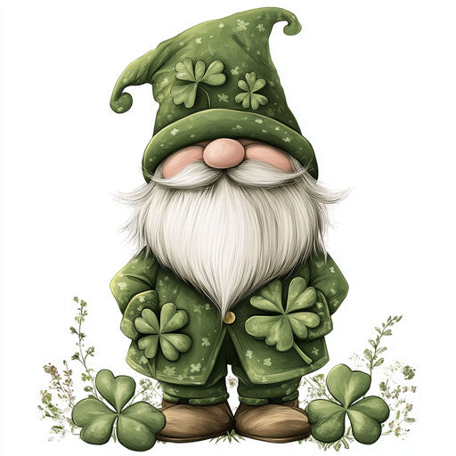 St. Patrick's Day: cute gnome with big hat, clovers clipart