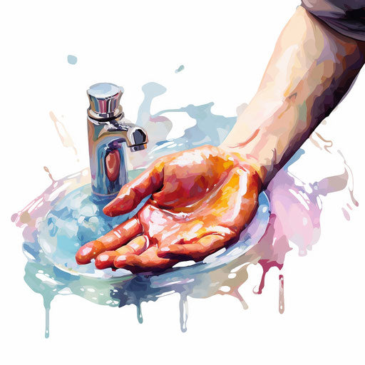 Hand washing illustration in the style of Impressionistic Art, on white background