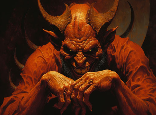 animated little devil in dark orange