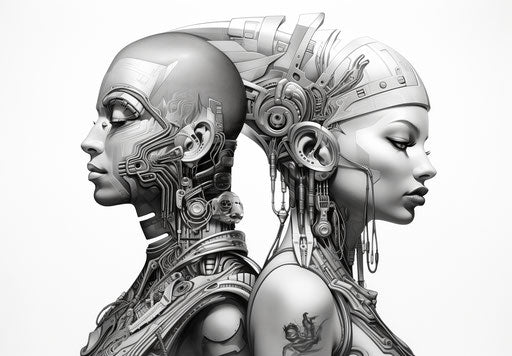 Tattoo of an Egyptian man and woman, light gray and white