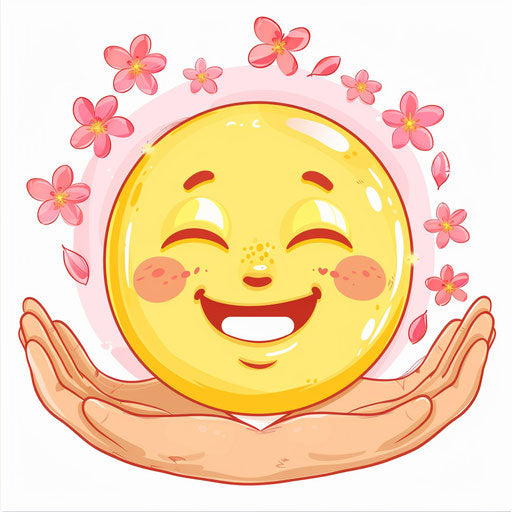 Yellow smiley face falling in love with simple drawing