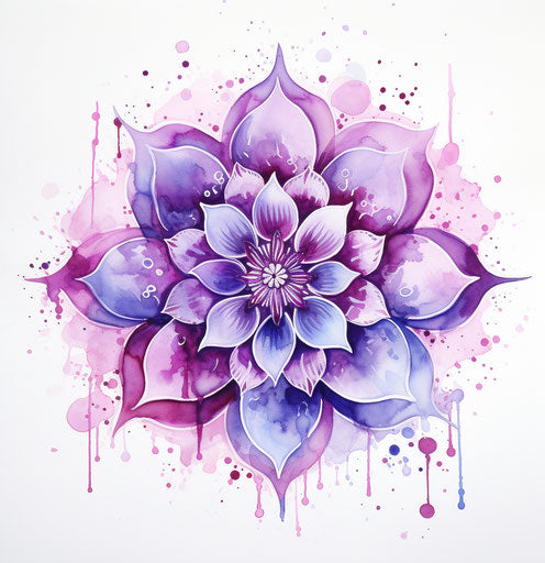 Abstract watercolor mandala with violet hues and Islamic calligraphy