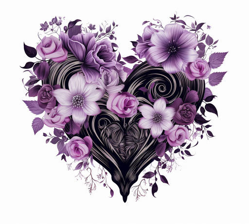 Black, white and purple flowers heart ornament