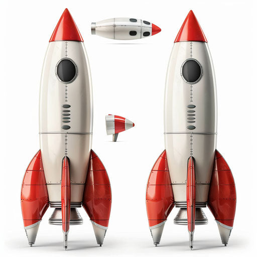 Realistic rocket ship illustration on white background