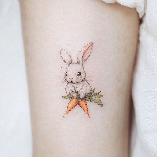 Flat cute tattoo sketch with bunny and carrot