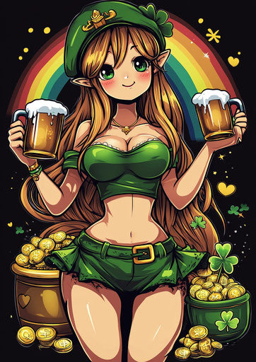 St. Patrick's Day anime girl t-shirt design