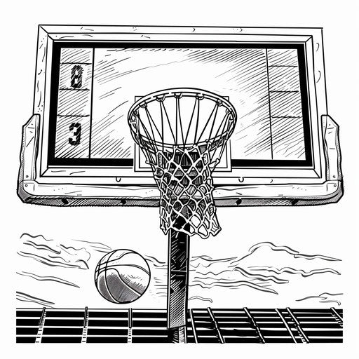 Detailed view of a basketball game scoreboard displaying the score. Coloring book page