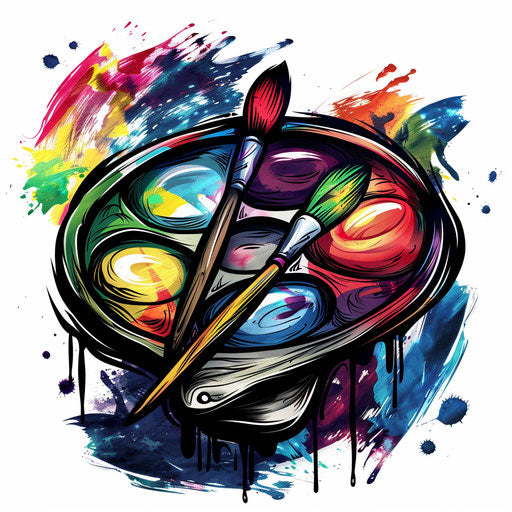 Colorful artist's palette with brushes, creative art