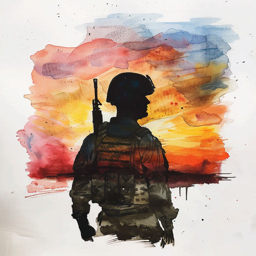 Soldier's silhouette against a sunset