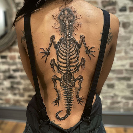 Dark and mystical spine tattoo for women