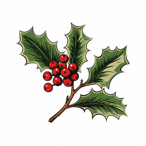 Minimalist Christmas holly clip art on white background