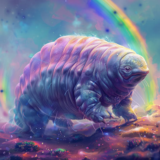 Tardigrade under a microscopic rainbow
