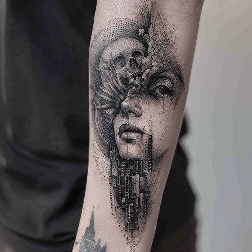 depression tattoo with sci-fi aesthetics