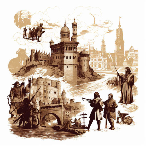 History clipart in the style of Chiaroscuro Art, on a white background