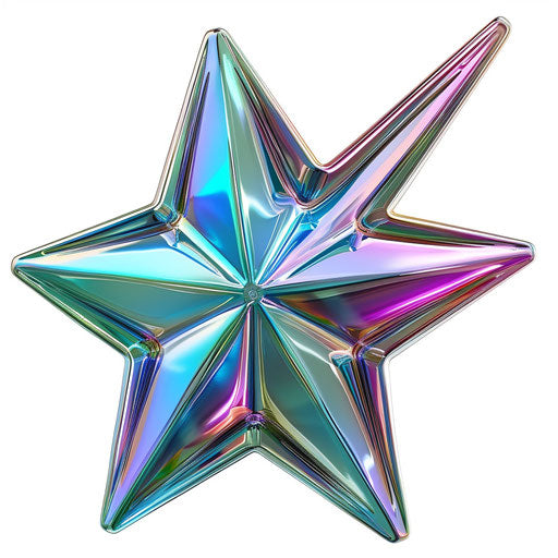 Transparent star in y2k aesthetic with blue, green, red colors