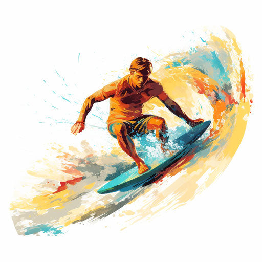Surfing clipart in the style of Impressionistic Art, on a white background