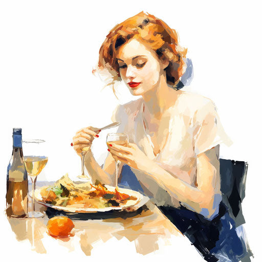 Eating clipart in the style of Impressionistic Art, on a white background
