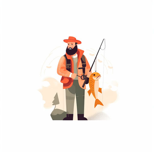 Fisherman illustration in Minimalist style, on white background