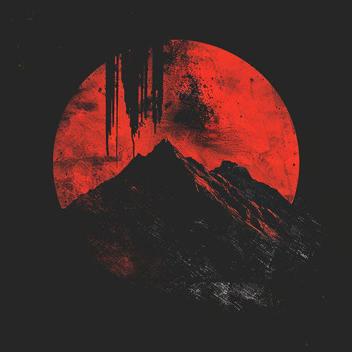 Logos with rugged textures and bold fonts, black and red tones