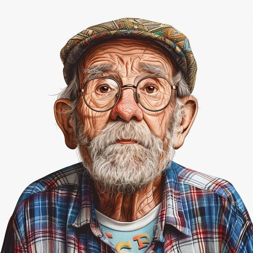 Realistic grandpa clipart with flat white background