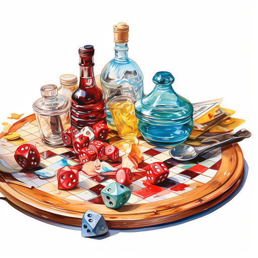 Board game clipart in the style of oil painting on white background