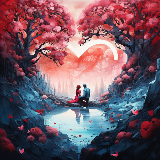 Portrait of a couple in a heart-shaped forest