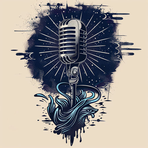 Microphone with Sound Waves, Bold Tattoo Sketch