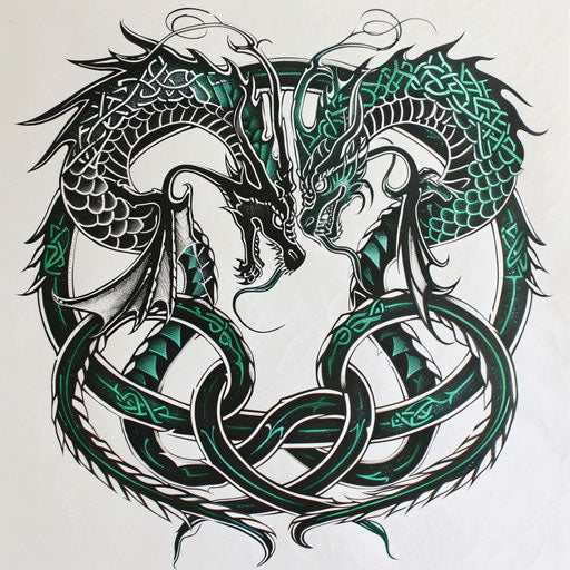 Celtic dragon knotwork tattoo in black and green