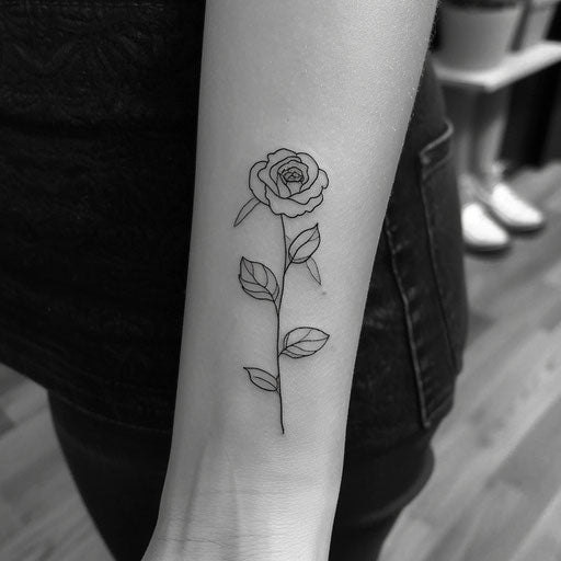 Flat tattoo sketch of a rose with single line drawing