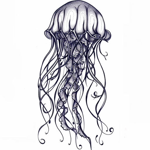 Art Nouveau inspired jellyfish tattoo, flowing lines and motifs