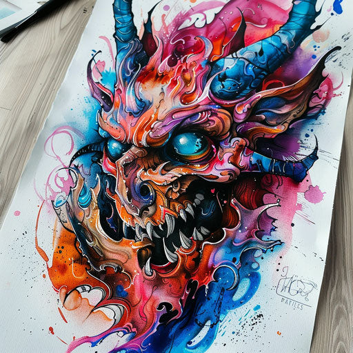 Surreal devil tattoo concept with fantasy elements
