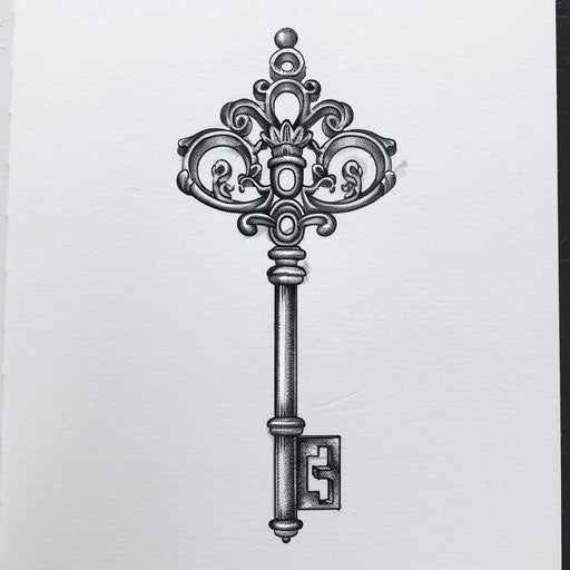 Stylized antique key in micro-realism with metalwork details