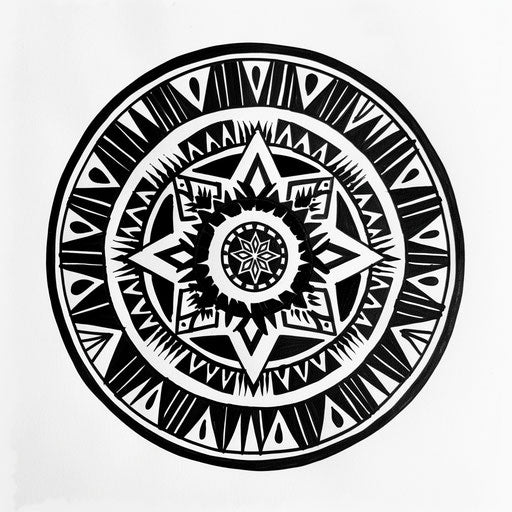 Cultural flat tattoo sketch of a circle with traditional African tribal designs