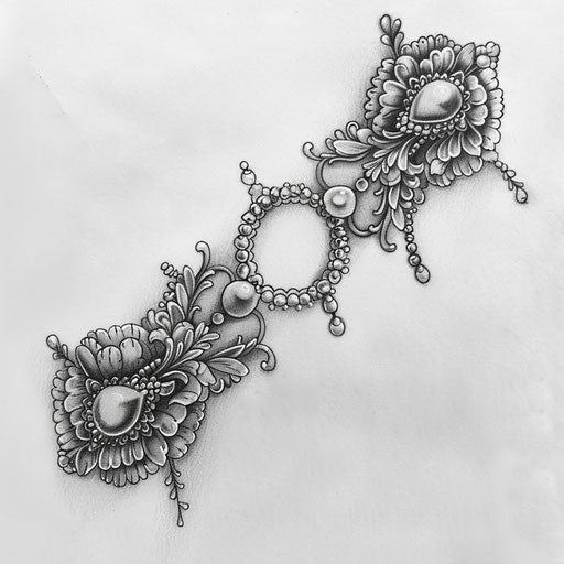 Elegant flat tattoo sketch of a wrist band with lace and pearl