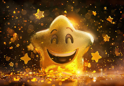 Animated happy emoji with flying stars