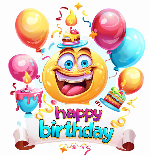 Happy birthday with balloons and cake