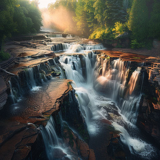 Waterfalls of Porcupine Mountains, Michigan, in the style of William Patino