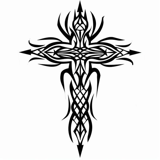 Strength cross tattoo in tribal pattern on white background