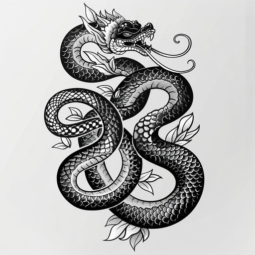 Mythical serpent tattoo in monochrome clipart style