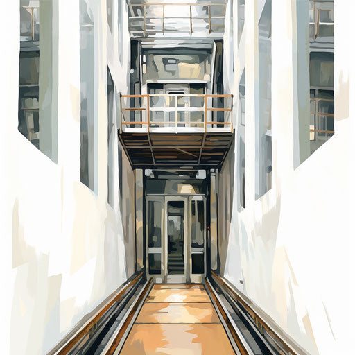 Elevator clipart in the style of oil painting, on white background