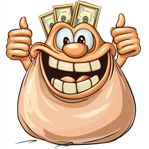 Humorous caricature of a money bag clipart with human characteristics