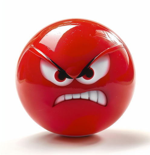 Angry red ball on white background, violent cartoon characters