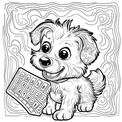 Joyful dog with winning bingo card