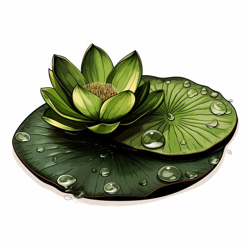 Water lily drawing in the manner of chiaroscuro painting, on white backdrop