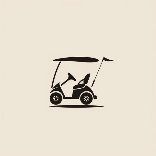 Elegant golf logo with minimalist golf cart on light beige background