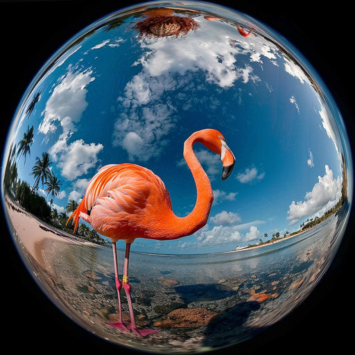 Flamingo's view of the world, fish-eye lens effect