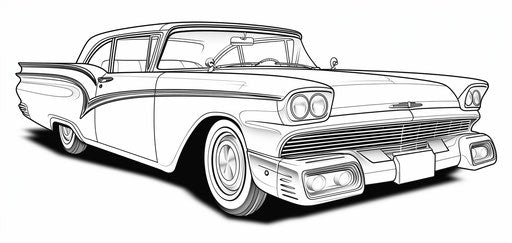 Car coloring pages for kids, gritty Hollywood glamour, luminous shadowing
