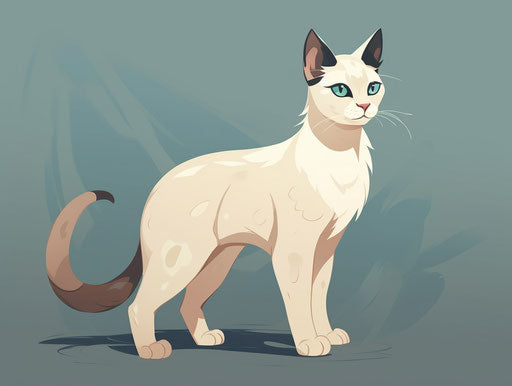 White Siamese Cat on Dark Beige and Teal Floor