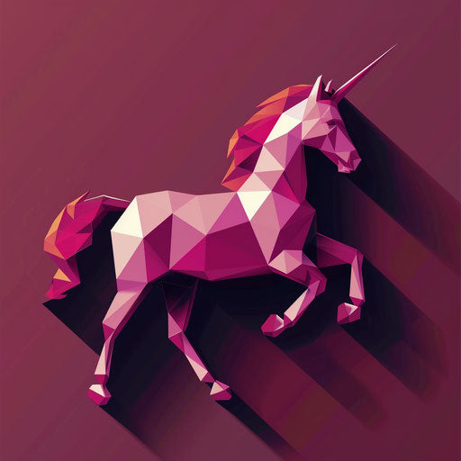 Flat Maroon Background with Realistic Unicorn Clipart, Dynamic Shadows and Bright Highlights