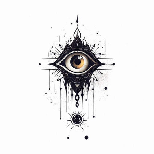 Seeing eye talisman zodiac tattoo design, minimalistic gothic